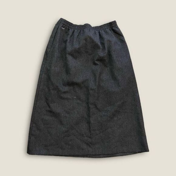 Vintage 80s Rrrrruss Russ Togs Midi A-Line Workwear Wool Skirt Charcoal 12 - Picture 1 of 7
